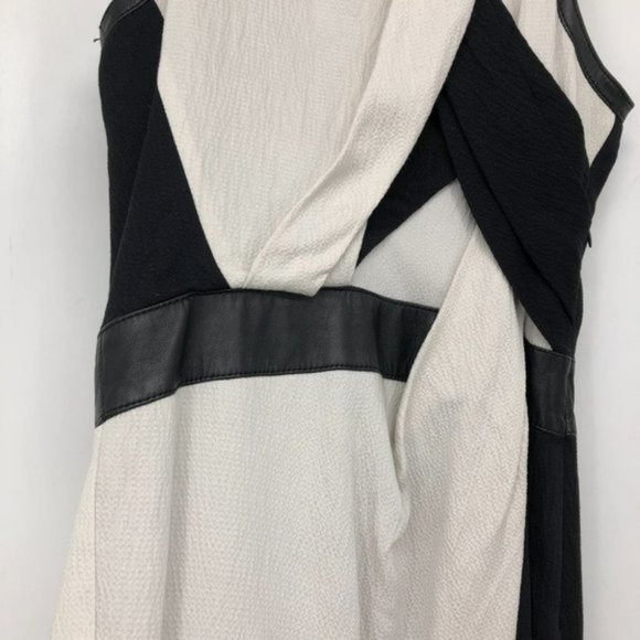 HELMUT LANG TWISTED DRAPE GRAINED VISCOSE LEATHER  TRIM DRESS Black White - Picture 11 of 16